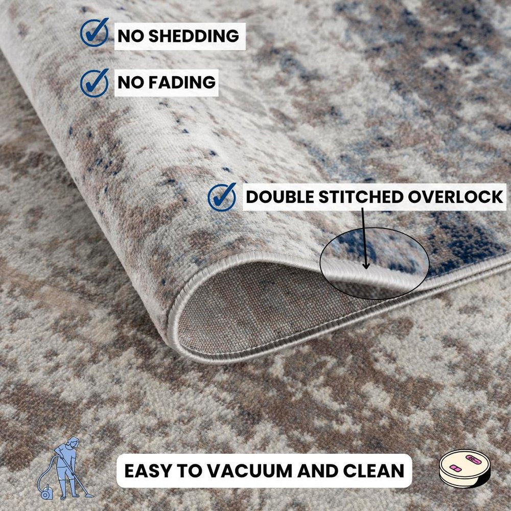 2' X 6' Navy Blue Distressed Striations Area Rug
