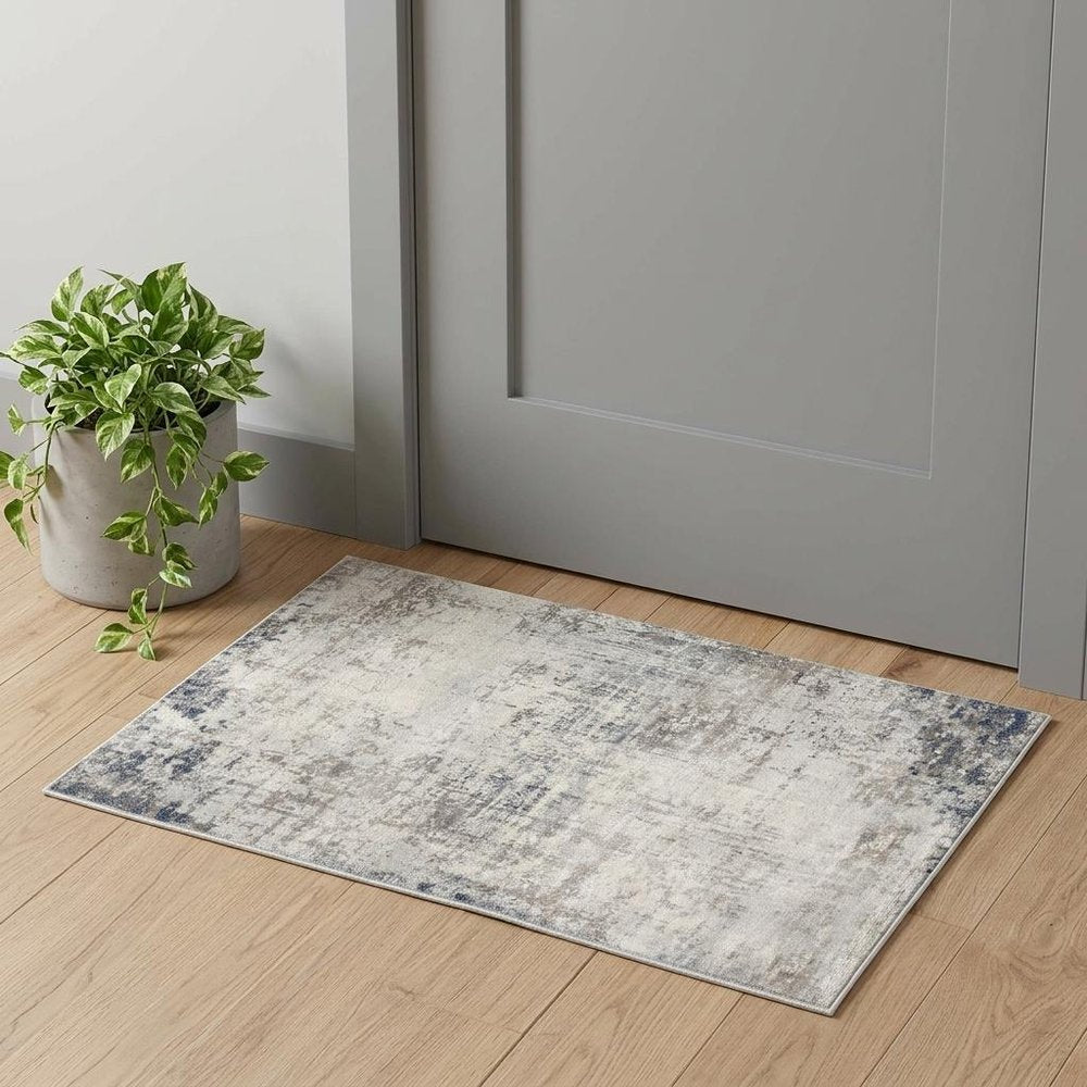 5' X 8' Navy Blue Distressed Striations Area Rug