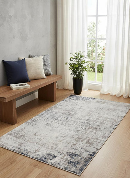 5' X 8' Navy Blue Distressed Striations Area Rug