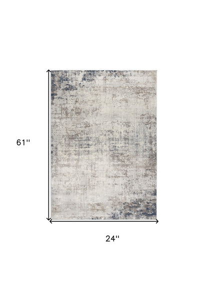 2' X 8' Navy Blue Distressed Striations Runner Rug