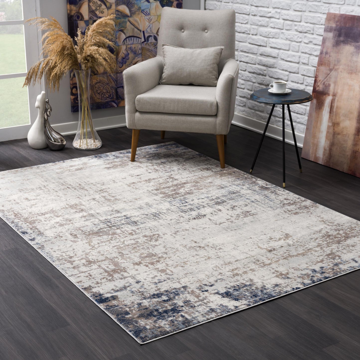 2' X 6' Navy Blue Distressed Striations Area Rug