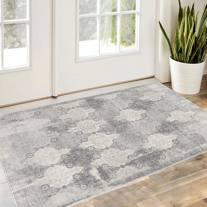 2' X 3' Gray Distressed Trellis Pattern Scatter Rug