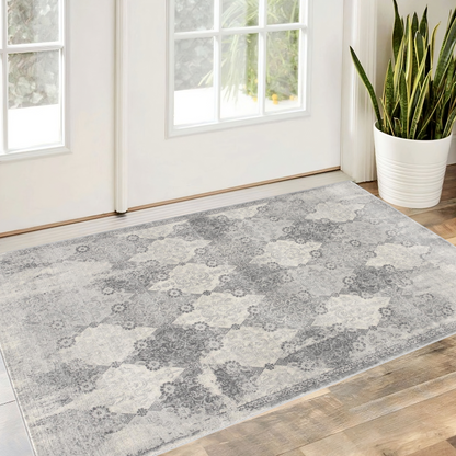 8' X 11' Gray Distressed Trellis Pattern Area Rug