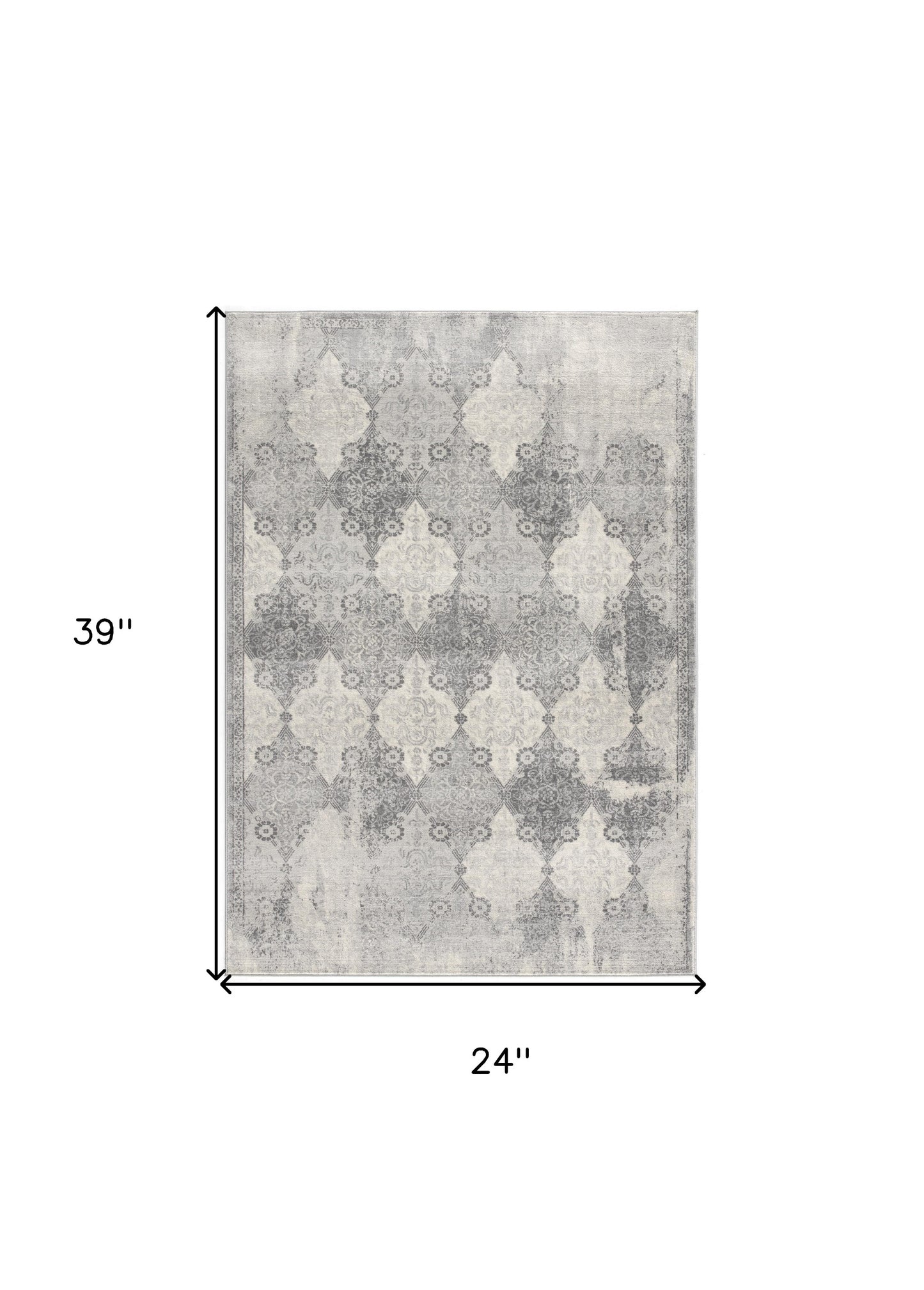 2' X 3' Gray Distressed Trellis Pattern Scatter Rug