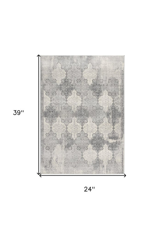 4' X 6' Gray Distressed Trellis Pattern Area Rug
