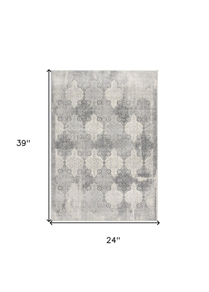 8' X 11' Gray Distressed Trellis Pattern Area Rug