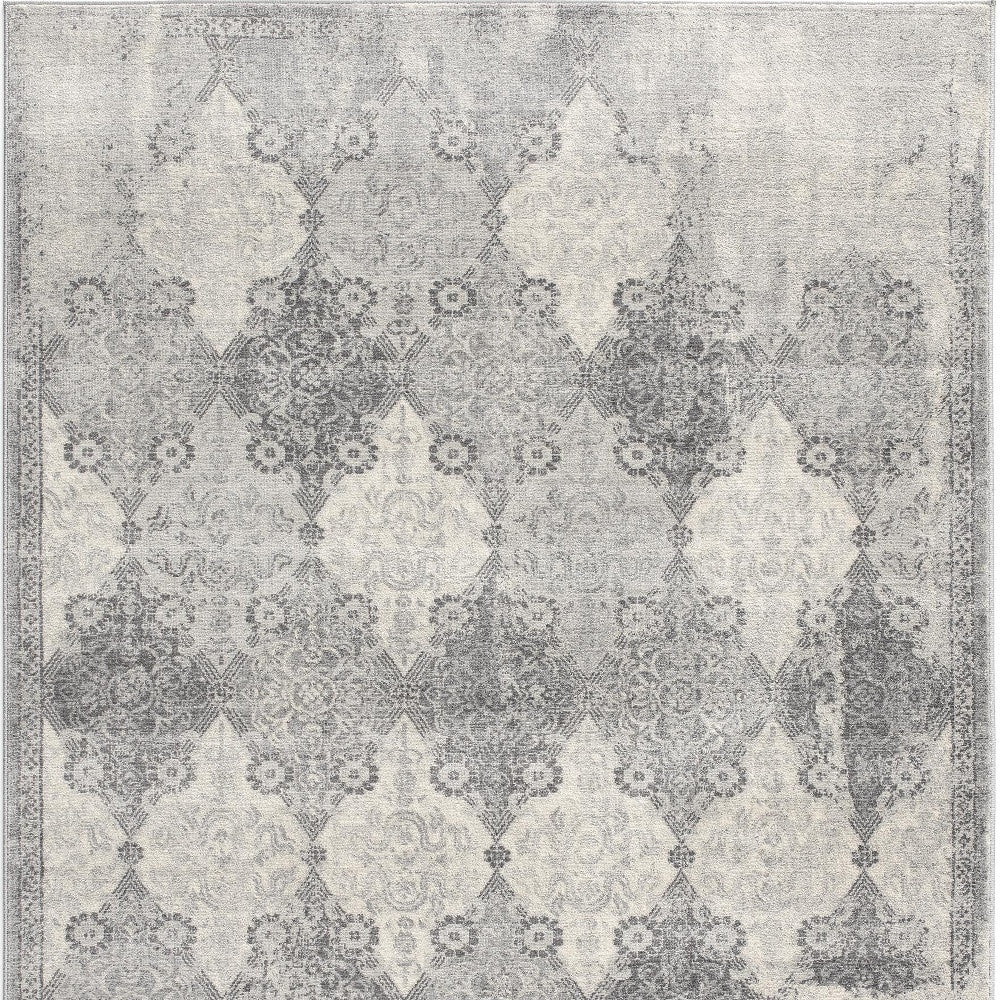 2' X 3' Gray Distressed Trellis Pattern Scatter Rug