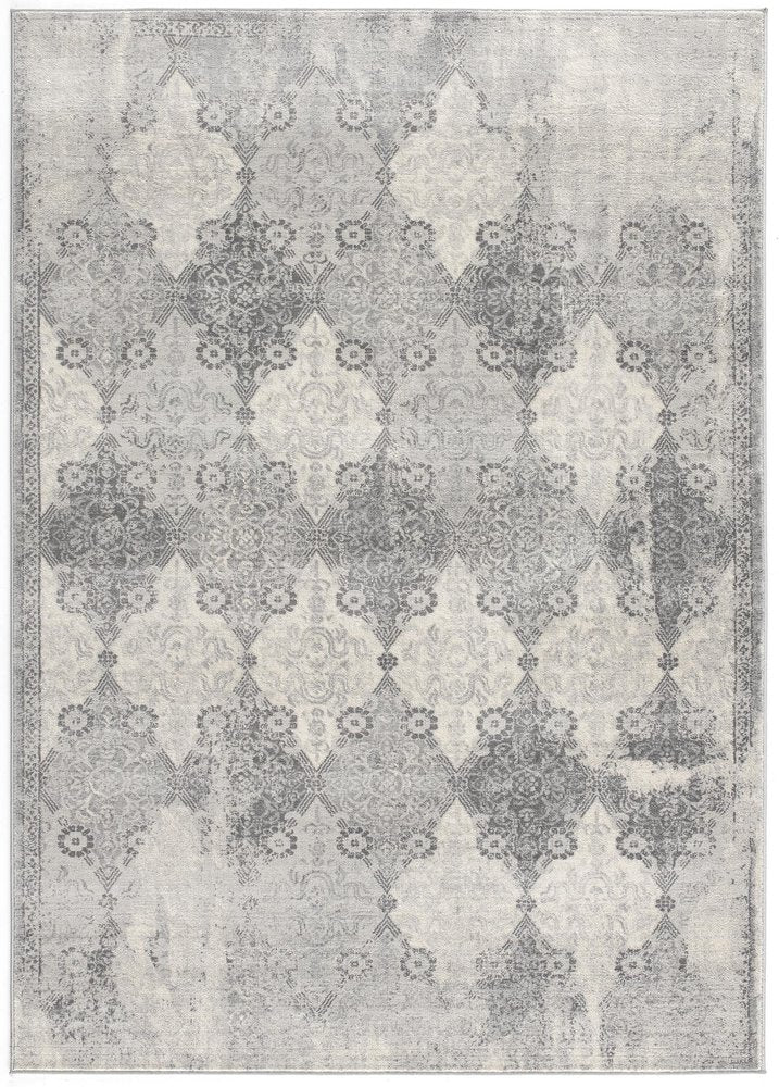4' X 6' Gray Distressed Trellis Pattern Area Rug