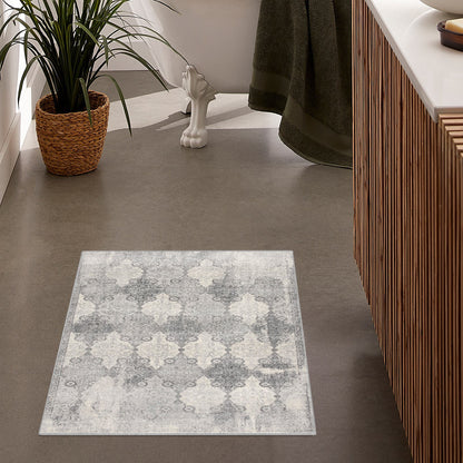 2' X 3' Gray Distressed Trellis Pattern Scatter Rug