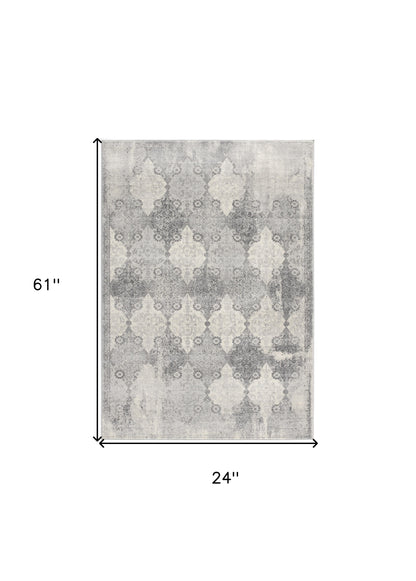 2' X 3' Gray Distressed Trellis Pattern Scatter Rug