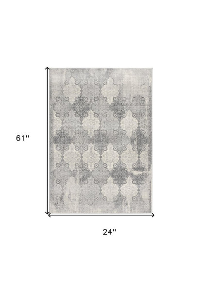 4' X 6' Gray Distressed Trellis Pattern Area Rug