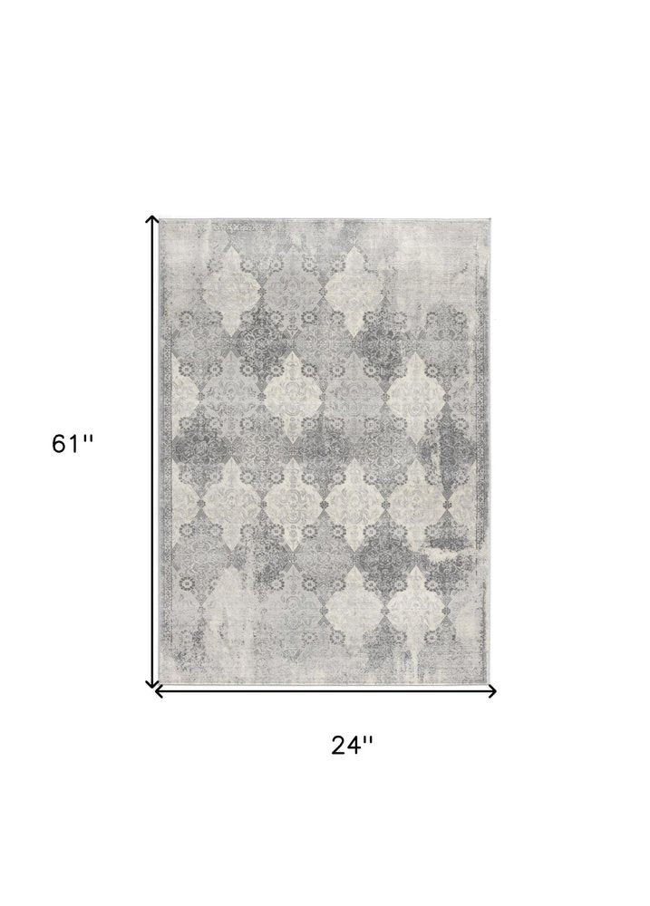 2' X 3' Gray Distressed Trellis Pattern Scatter Rug