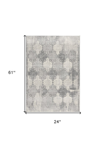 8' X 11' Gray Distressed Trellis Pattern Area Rug