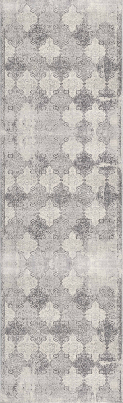 2' X 3' Gray Distressed Trellis Pattern Scatter Rug