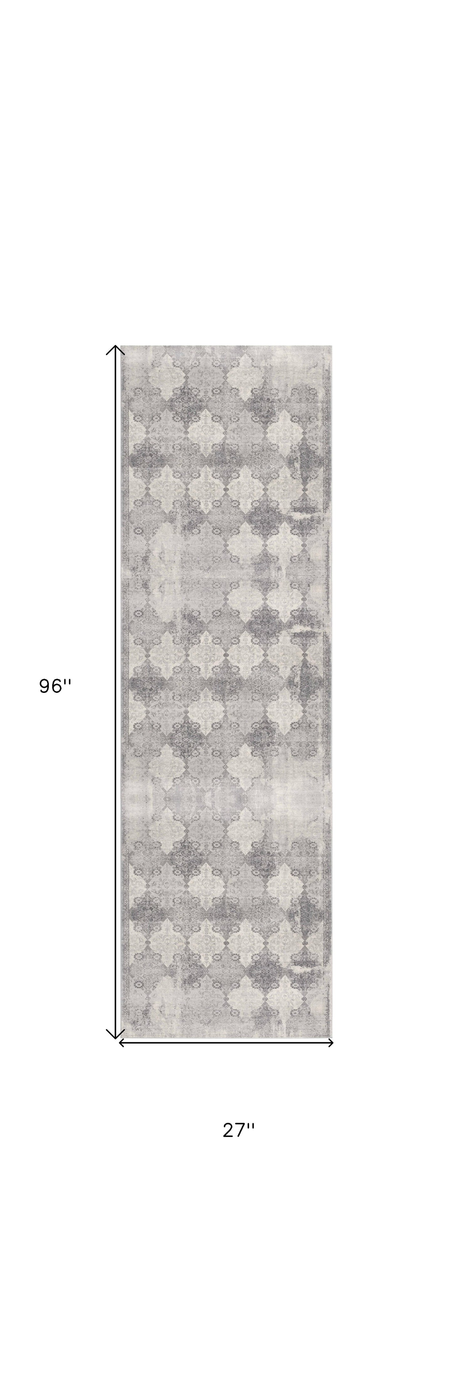 2' X 3' Gray Distressed Trellis Pattern Scatter Rug