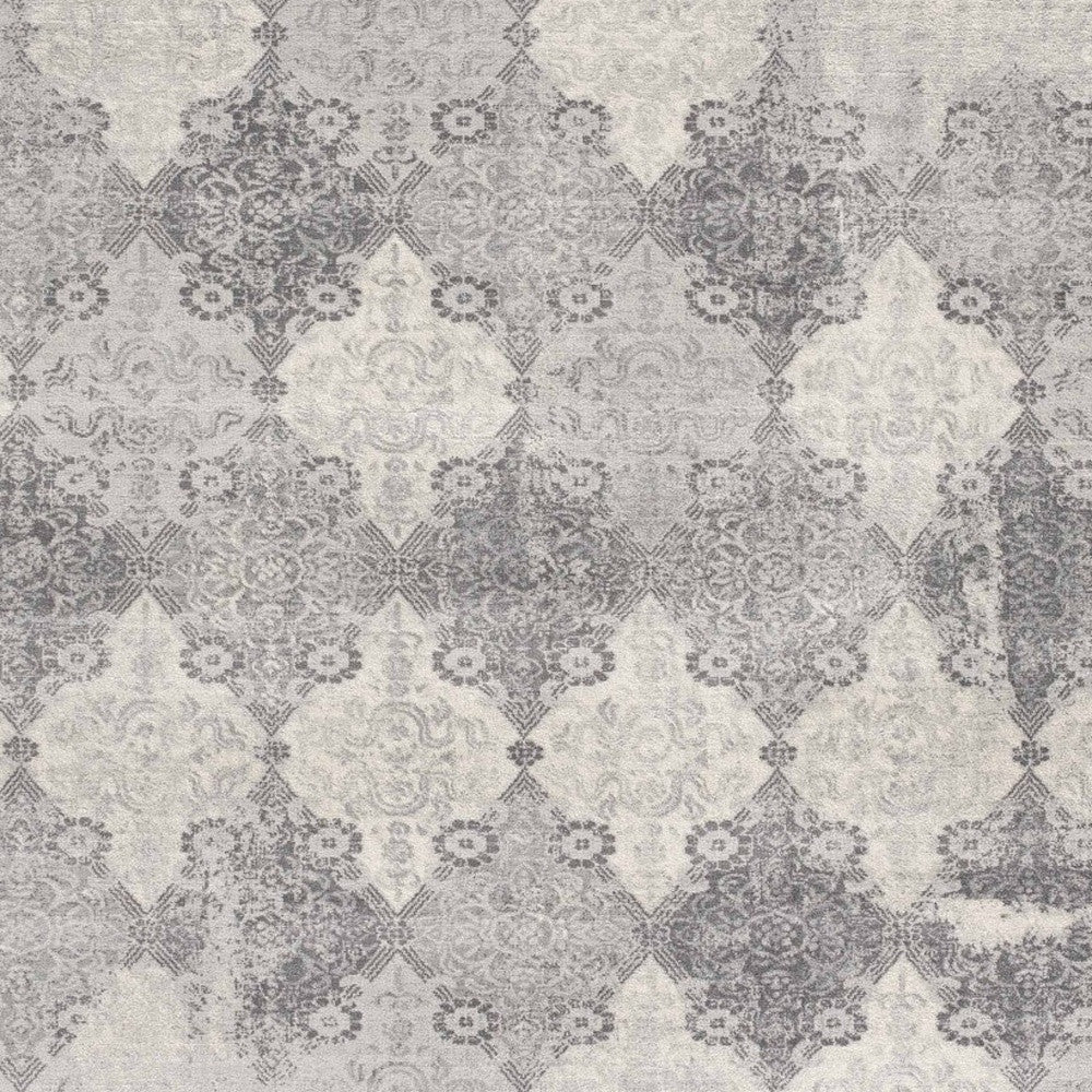 2' X 3' Gray Distressed Trellis Pattern Scatter Rug