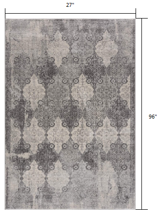 2' X 3' Gray Distressed Trellis Pattern Scatter Rug