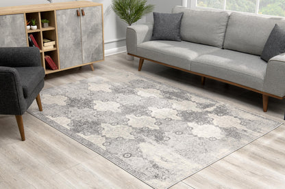 2' X 3' Gray Distressed Trellis Pattern Scatter Rug