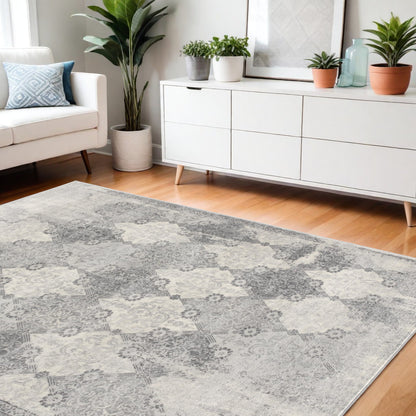 2' X 3' Gray Distressed Trellis Pattern Scatter Rug