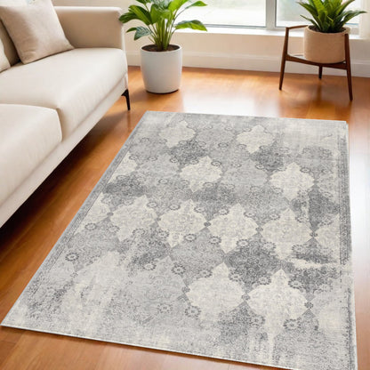 2' X 3' Gray Distressed Trellis Pattern Scatter Rug