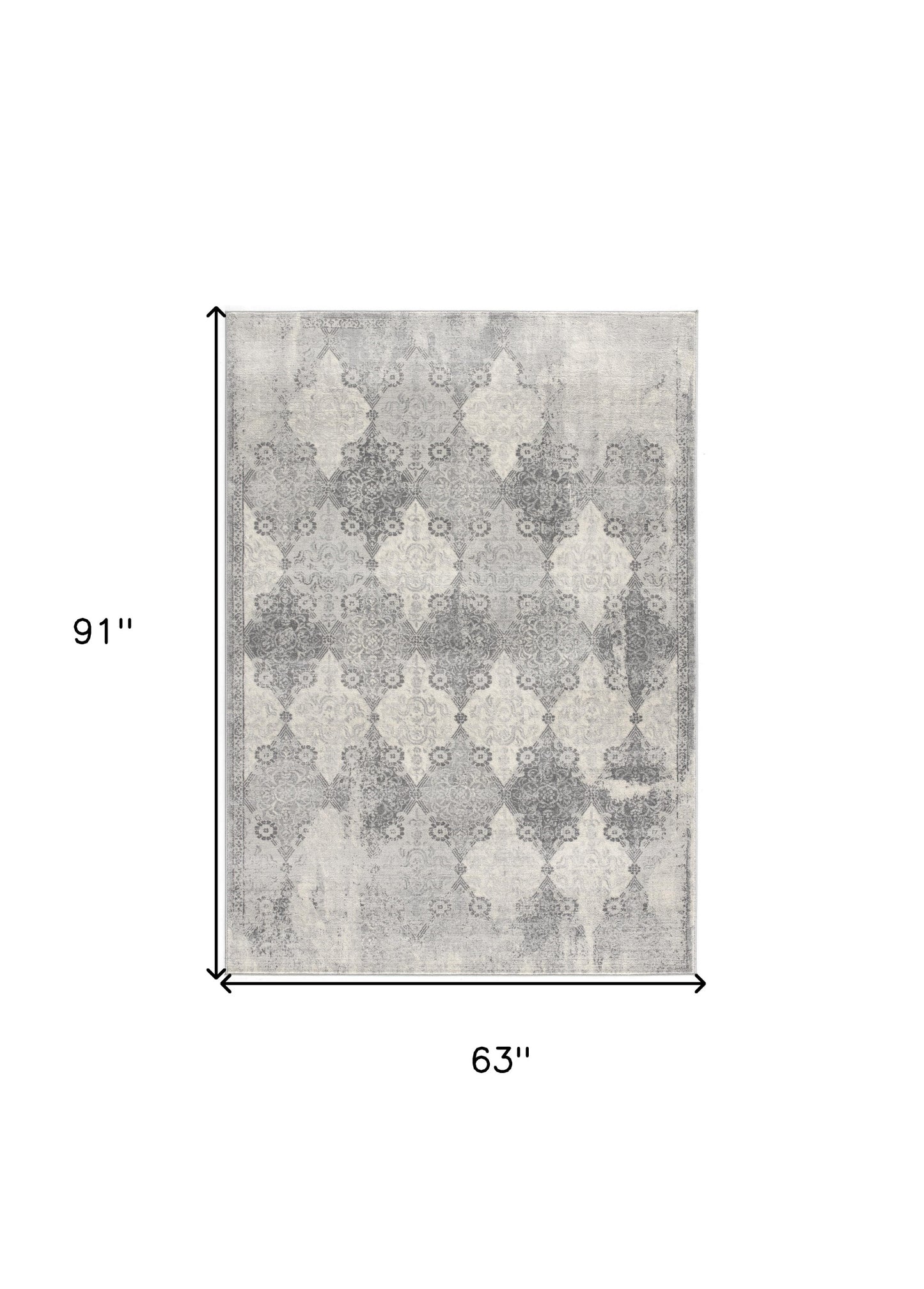 2' X 3' Gray Distressed Trellis Pattern Scatter Rug