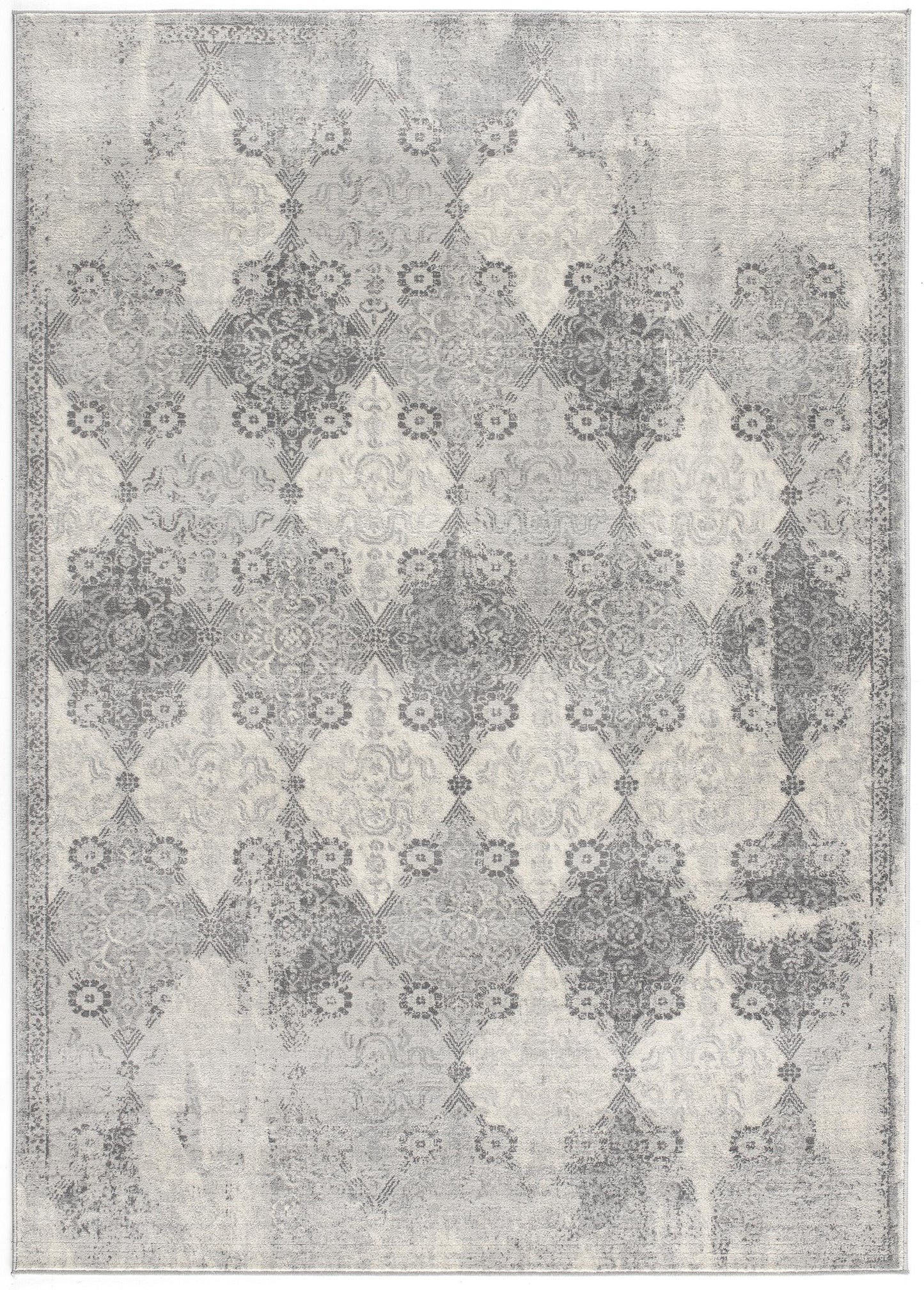 2' X 3' Gray Distressed Trellis Pattern Scatter Rug