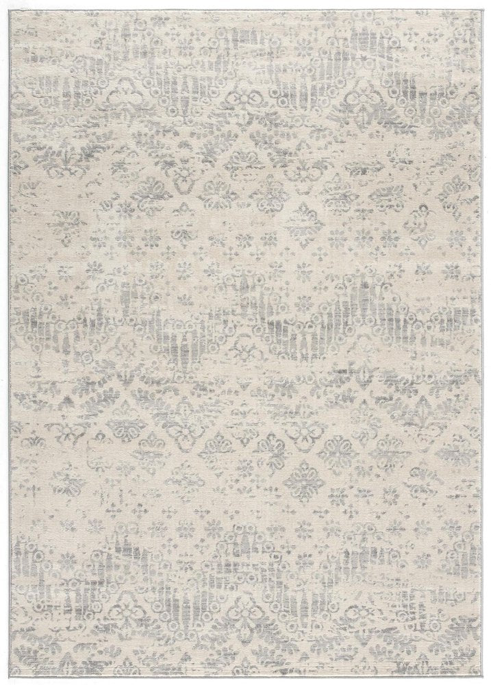 2' X 3' Ivory Distressed Ikat Pattern Scatter Rug