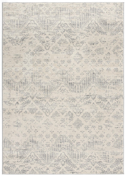 2' X 5' Ivory and Gray Ikat Power Loom Distressed Area Rug