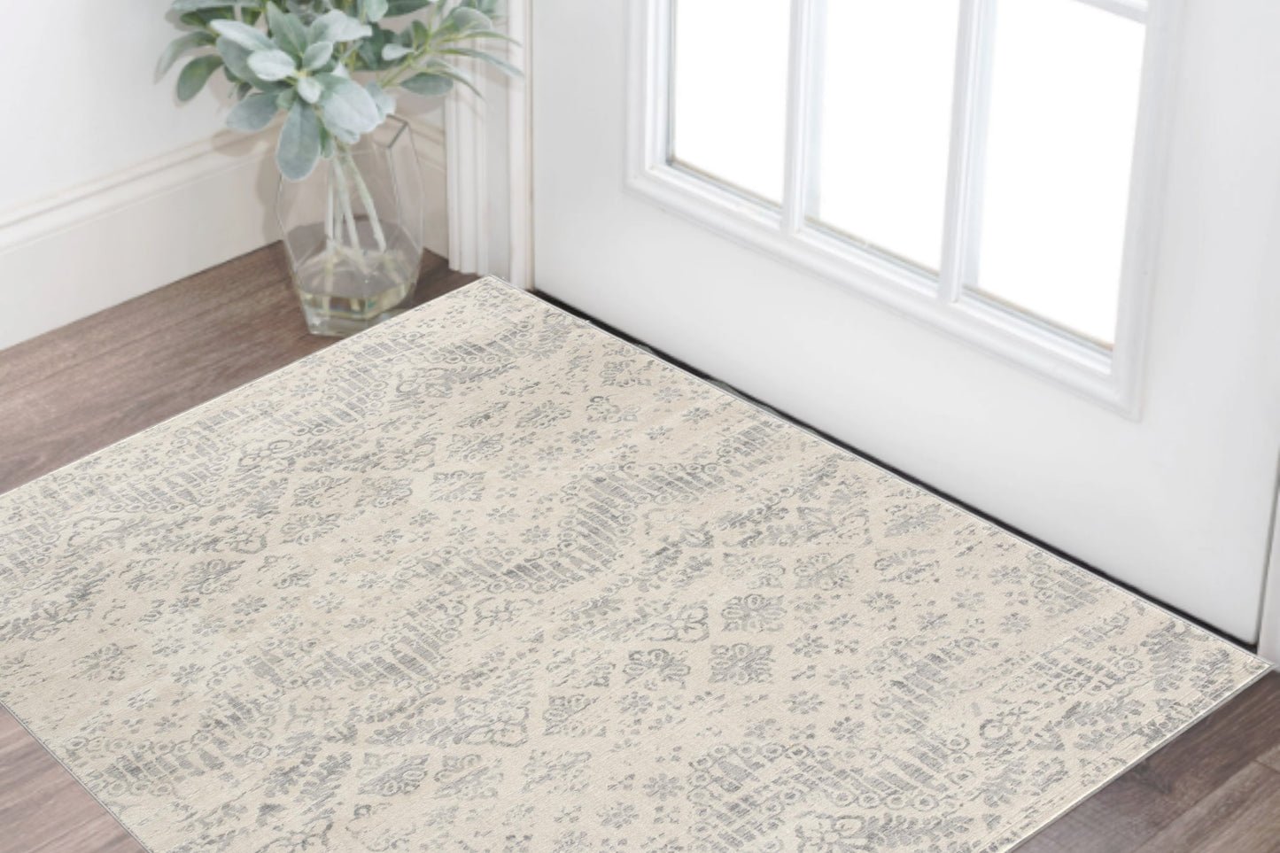 2' X 8' Ivory Distressed Ikat Pattern Runner Rug