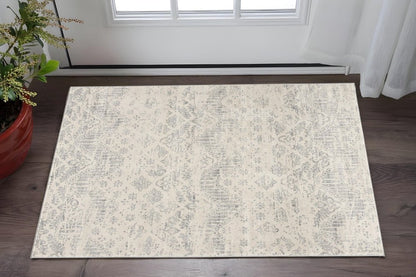 5' X 8' Ivory Distressed Ikat Pattern Area Rug