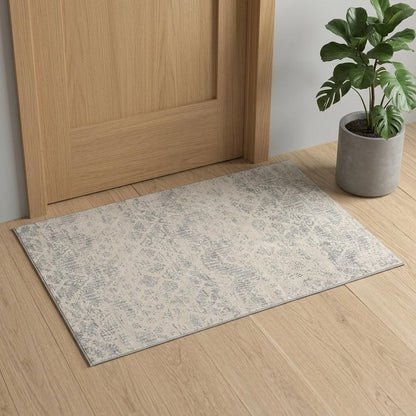 2' X 3' Ivory Distressed Ikat Pattern Scatter Rug
