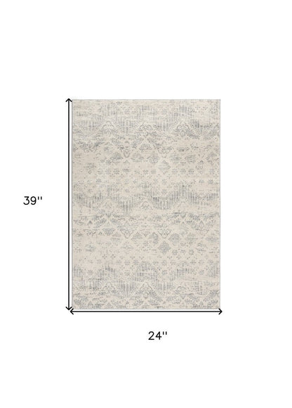 5' X 8' Ivory Distressed Ikat Pattern Area Rug