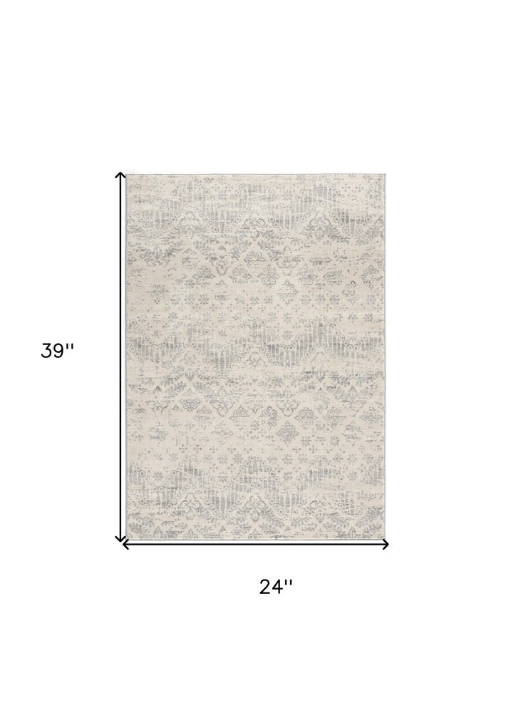 4' X 6' Ivory Distressed Ikat Pattern Area Rug