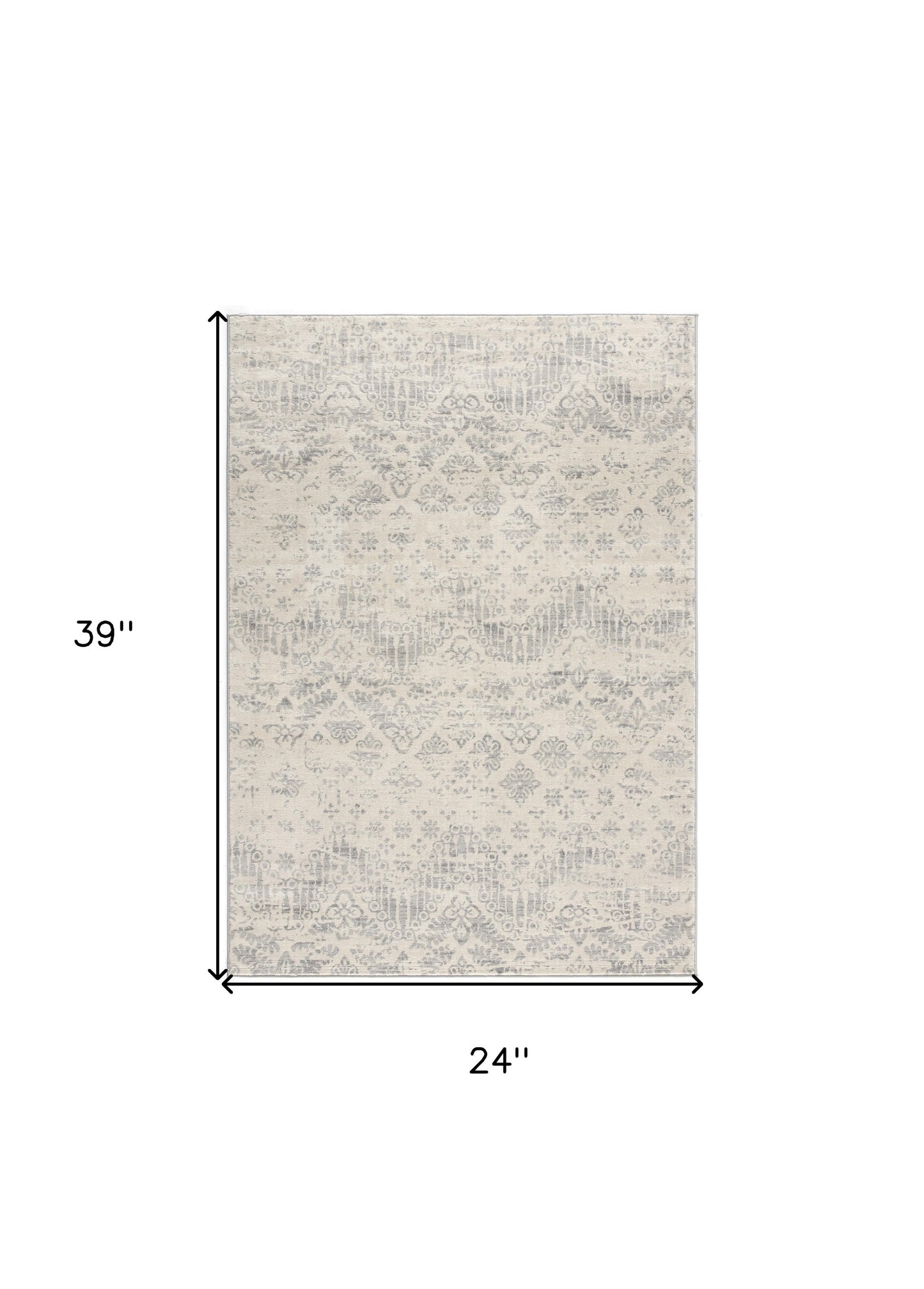 2' X 8' Ivory Distressed Ikat Pattern Runner Rug