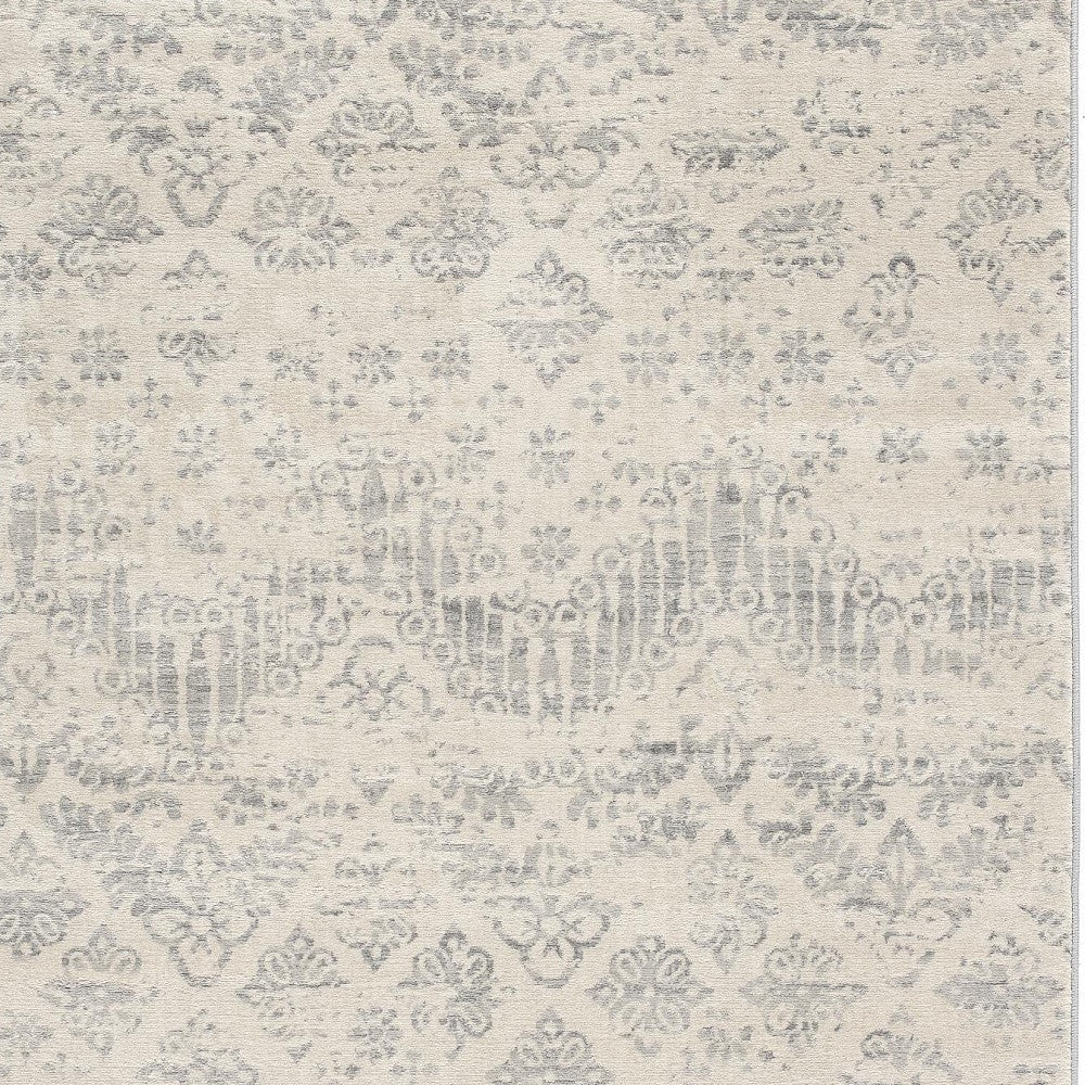 2' X 8' Ivory Distressed Ikat Pattern Runner Rug