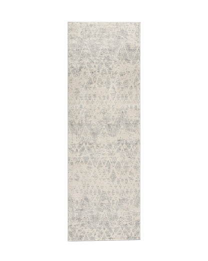 2' X 5' Ivory and Gray Ikat Power Loom Distressed Area Rug