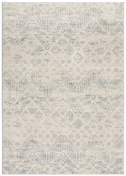 2' X 3' Ivory Distressed Ikat Pattern Scatter Rug