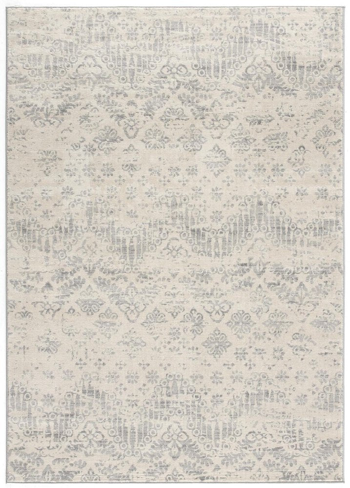 2' X 3' Ivory Distressed Ikat Pattern Scatter Rug