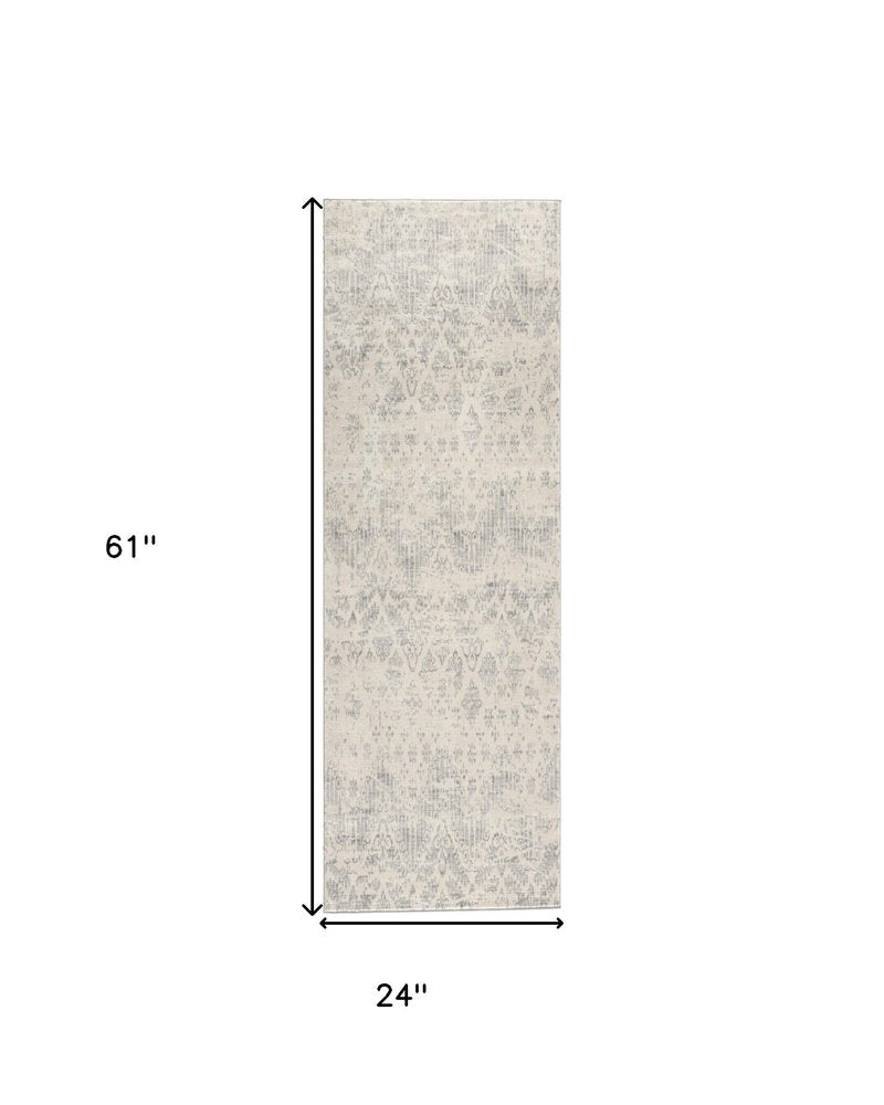 5' X 8' Ivory Distressed Ikat Pattern Area Rug