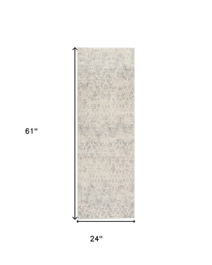 5' X 8' Ivory Distressed Ikat Pattern Area Rug