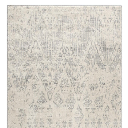 2' X 5' Ivory and Gray Ikat Power Loom Distressed Area Rug