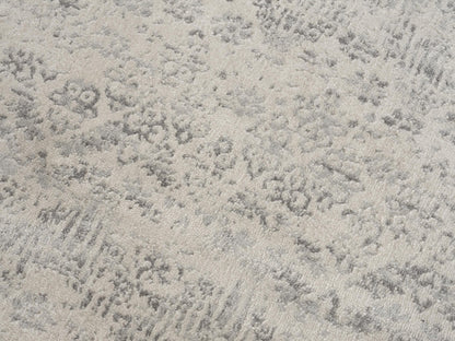 2' X 5' Ivory and Gray Ikat Power Loom Distressed Area Rug