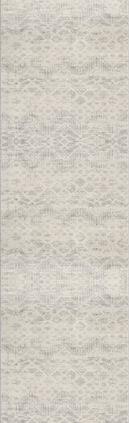 2' X 8' Ivory Distressed Ikat Pattern Runner Rug