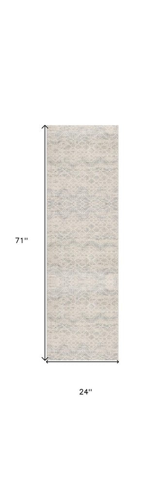 2' X 3' Ivory Distressed Ikat Pattern Scatter Rug