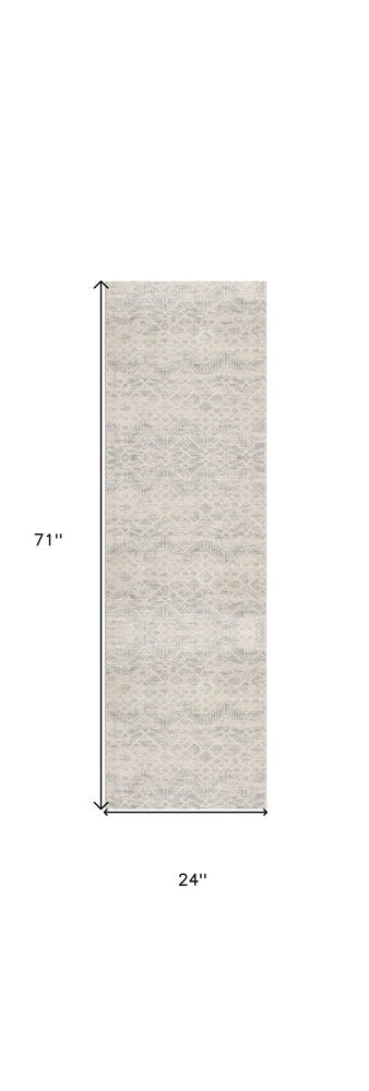 5' X 8' Ivory Distressed Ikat Pattern Area Rug