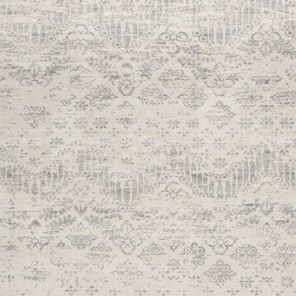 2' X 5' Ivory and Gray Ikat Power Loom Distressed Area Rug