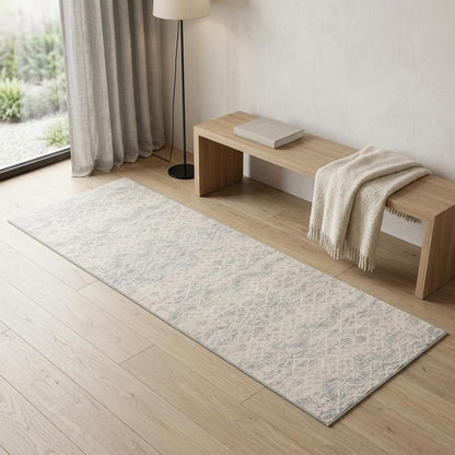 2' X 3' Ivory Distressed Ikat Pattern Scatter Rug