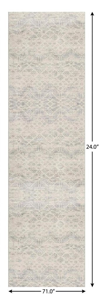 2' X 3' Ivory Distressed Ikat Pattern Scatter Rug