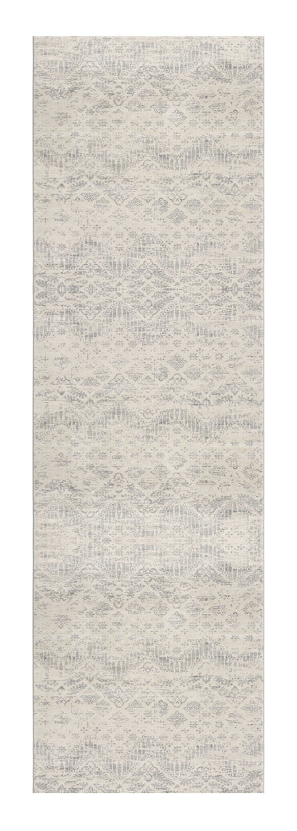 2' X 8' Ivory Distressed Ikat Pattern Runner Rug