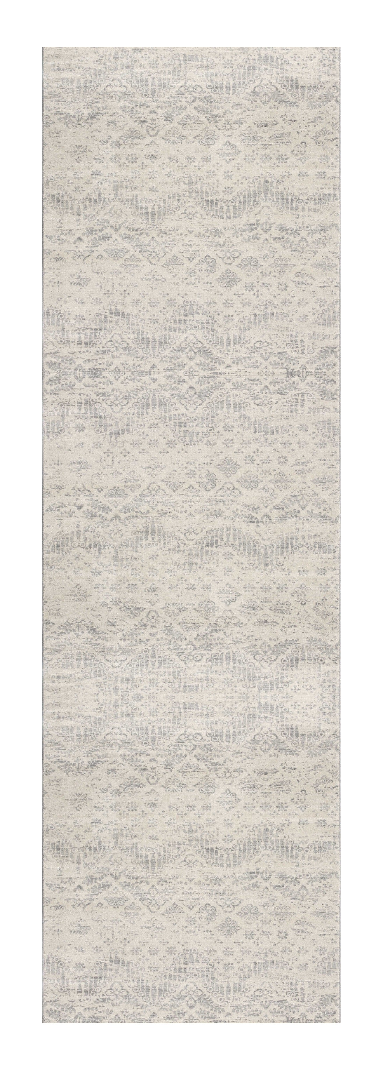 2' X 8' Ivory Distressed Ikat Pattern Runner Rug